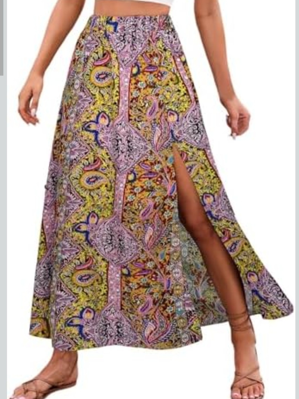 🌼B2G1🌼 Abela Story Paisley Patchwork Maxi Skirt in Pink, Yellow & Blue